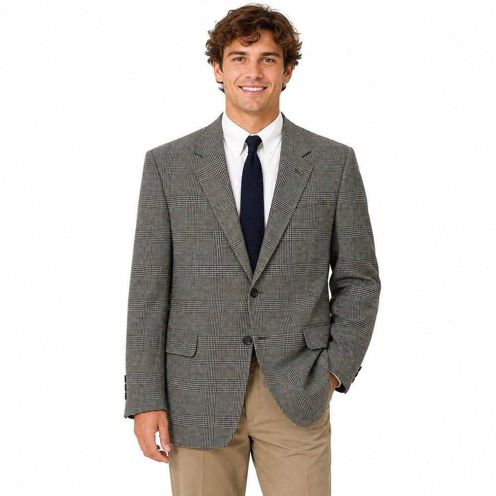 Oxxford Clothes Blazer Men 41T Grey Glen Plaid Neiman Marcus Vintage Sport Coat